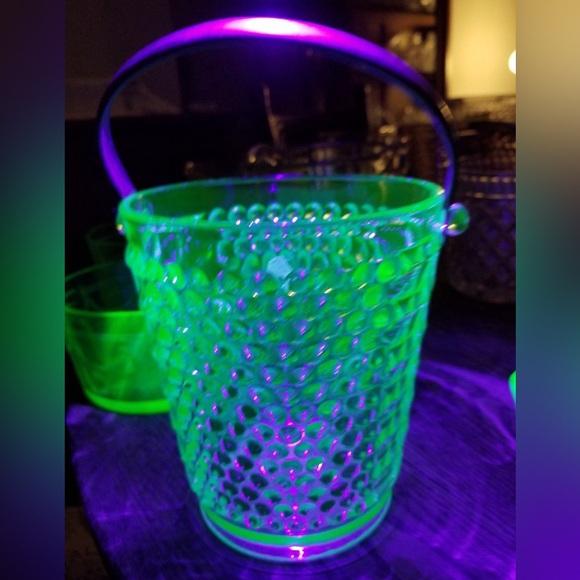 Very Rare Vintage Depression Uranium Glass Liberty Works Green Ice Bucket